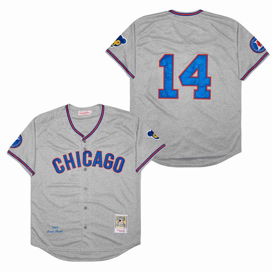 Men Chicago Cubs #14 Banks Grey 1968 Throwback MLB Jerseys->los angeles dodgers->MLB Jersey